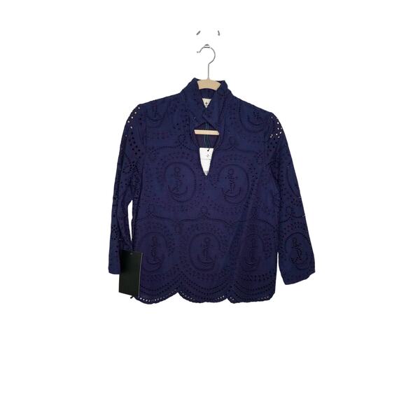 Tuckernuck Navy Nautical Eyelet Margot Stand Collar Sz XS - Picture 3 of 5